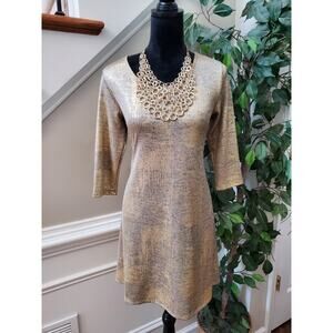 Espresso Women's Beige Polyester Round Neck Half Sleeve Knee Length Dress Size S